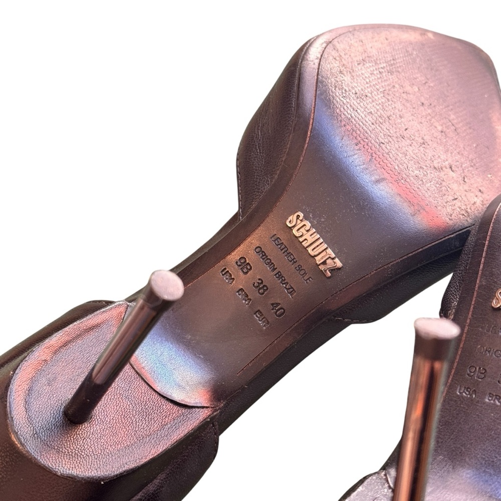 Schutz Black Leather Pointed Toe Stilettos Ankle Strap Zip Heels Size 9B / EU 40 - Picture 11 of 12